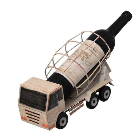 VINTIQUEWISE Decorative Rustic Metal White Single Bottle Cement Truck Wine Holder for Tabletop or Countertop QI004537